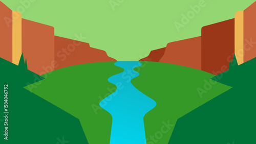 Narrow Mossy Canyon with a Small Stream at the Bottom