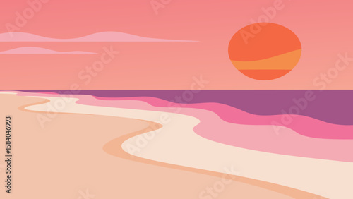 Pink Sand Beach at the Golden Hour of Sunset Beauty