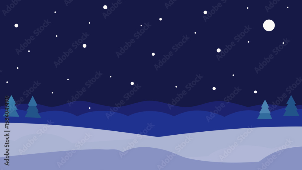 Naklejka premium Quiet Snow Covered Field Under Cold Starry Winter Night