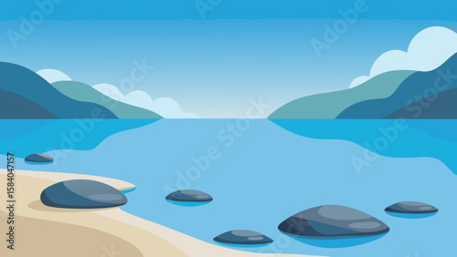Quiet Bay with Smooth Stones and Calm Clear Water