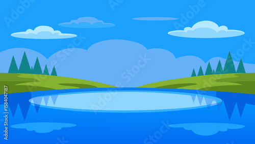 Quiet Pond Reflecting the Perfect Blue of the Sky Beauty