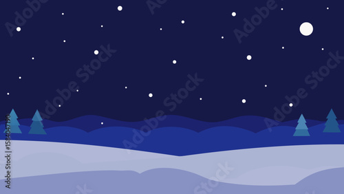 Quiet Snow Covered Field Under Cold Starry Winter Night