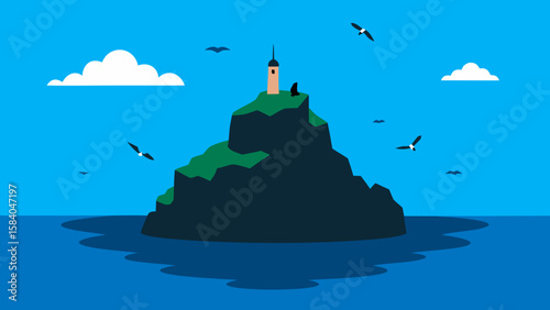 Remote Rocky Island Inhabited Only by Seabirds Nature