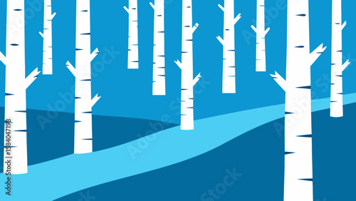 Riverbank Lined with Stark White Trunks of Trees Beauty