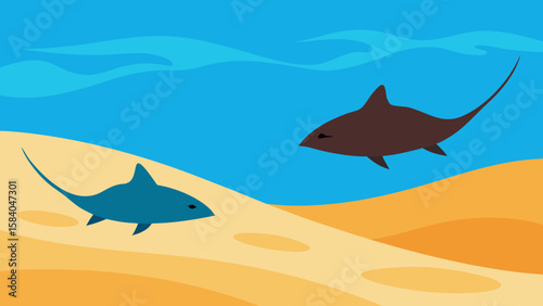 Shallow Warm Sea with Stingrays Gliding Over Sand Beauty