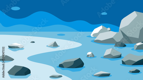Shoreline with Jumble of Massive Ice Scoured Rocks Nature Beauty