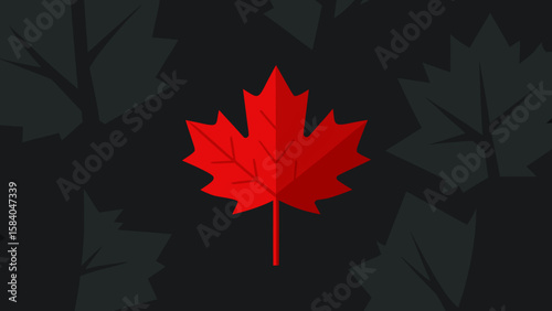 Bright Red Maple Leaf Resting on Dark Forest Floor Beauty