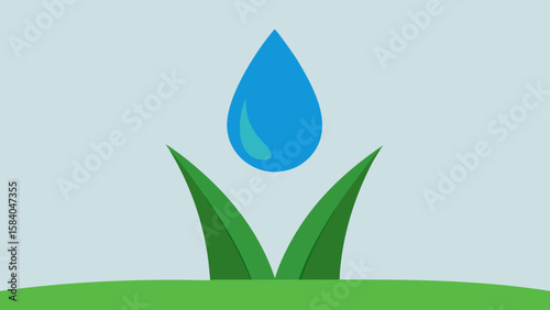 Perfect Single Dew Drop Balanced on Blade of Grass Nature