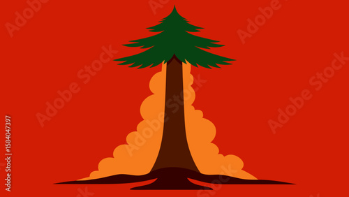 Massive Sequoia Tree with Scarred Base Ancient Forest Giant