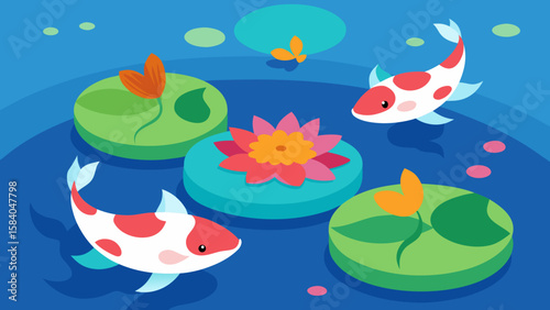Discover a Tranquil Garden Pond with Colorful Koi Fish and Water Lilies