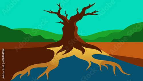 Observe the Gnarled Exposed Roots of an Ancient Tree Clinging to a Cliff