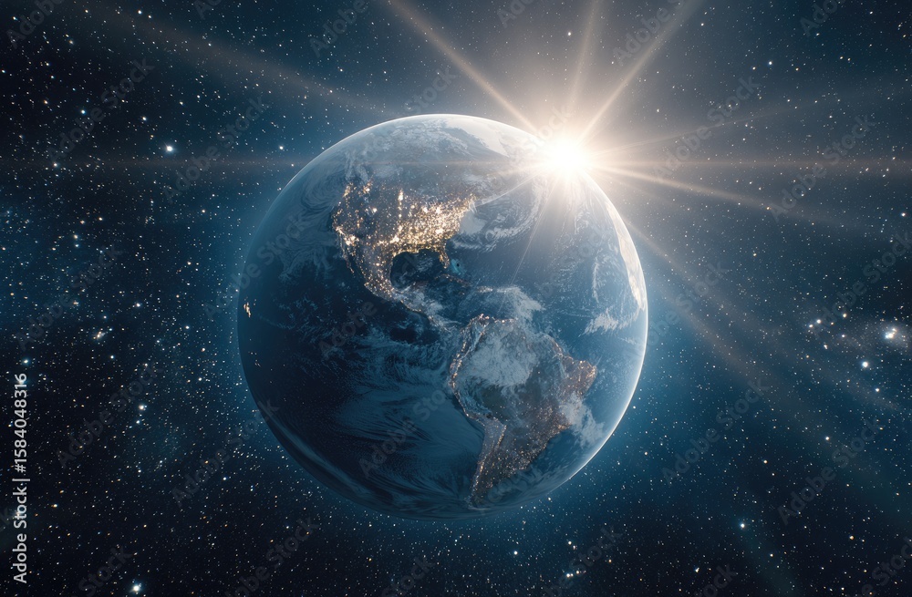Fototapeta premium Earth from space, sunlit (1)