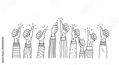 Thumbs Up Positive Feedback Line Art Graphic for Success and Approval