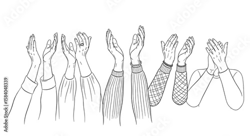 Hand Gestures Clapping Applause and Covering Eyes  Line Art Graphics