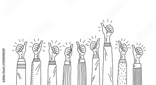 Thumbs Up Line Art Illustration of Positive Feedback and Approval
