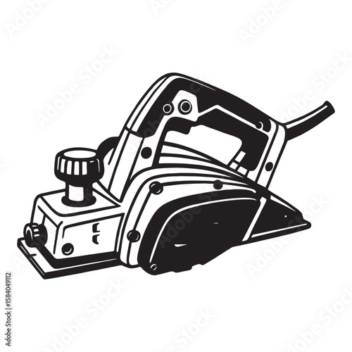silhouette image of wood planer machine with white background