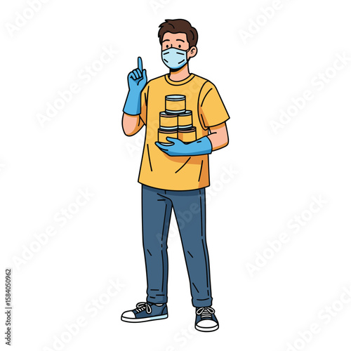Essential worker delivering boxes in protective gear for safety concept image