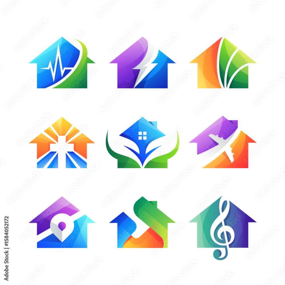 Gradient house logo icon set collection Gradient house logo icon set collection