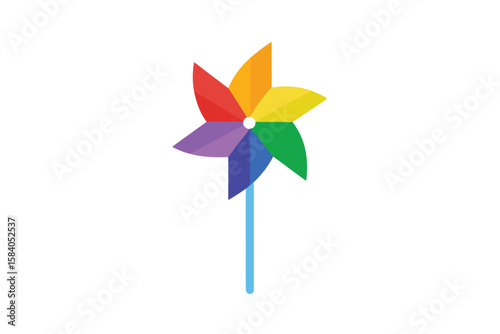 Flat Pinwheel With 6 Rainbow Blades And White