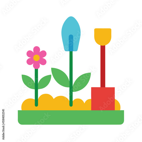 Flat Shovel And Trowel In Flower Bed