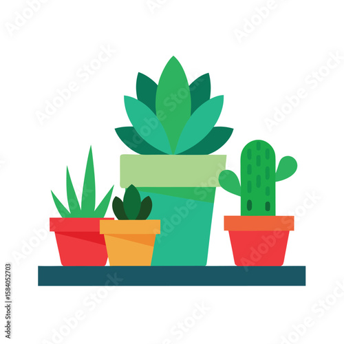 Flat Collection Of Succulents In Cartoon Po