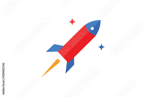 Firecracker Rocket With Red Fins And Blue