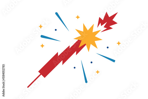 Firecracker Exploding With Stars And Zigzag Line