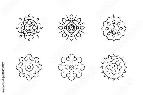 Mandala set of cursed ring dripping candle fog cloud and moon Halloween mandala Vector illustration