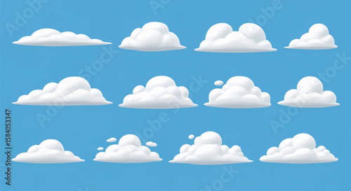Fluffy Sky A Collection of Cartoon Clouds Floating in the Azure expanse