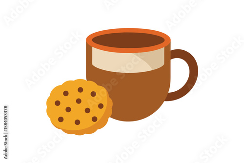 Cup Of Coffee Next To Biscuit Cartoon Food Illustration