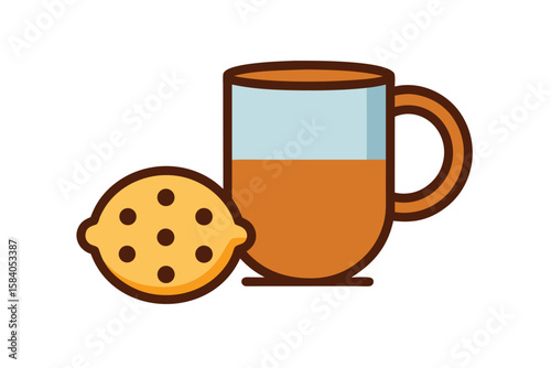 Cup Of Coffee Next To Biscuit Cartoon Food Illustration