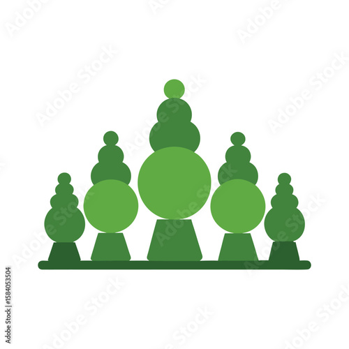 Cluster Of Topiary Shapes In A Line On White Background