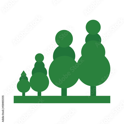 Cluster Of Topiary Shapes In A Line On White Background