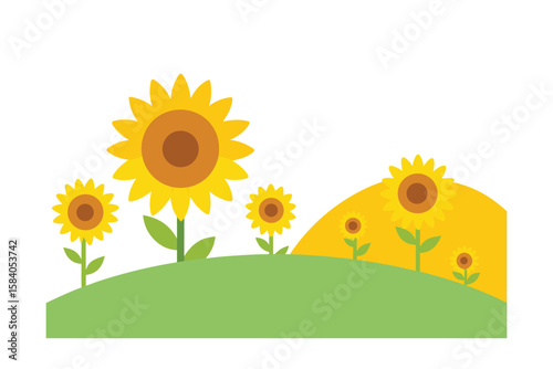 cartoon sunflower field with minimal hills