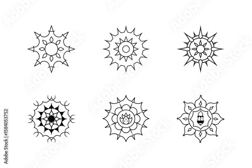 Mandala set of spooky lantern spiked collar and spiked pumpkin Halloween mandala Vector illustration