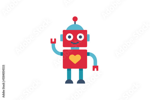 Cartoon Robot With Heart On Chest Waving Happily