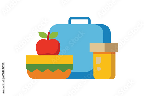 Cartoon Lunchbox With Sandwich Apple And Juice