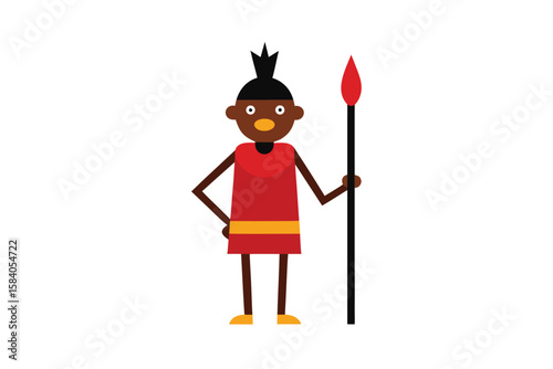 Cartoon Maasai Warrior With Spear Stylized Cartoon