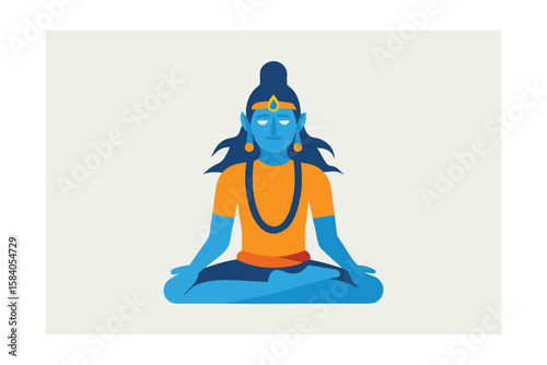Cartoon Lord Shiva Meditating Simple Background