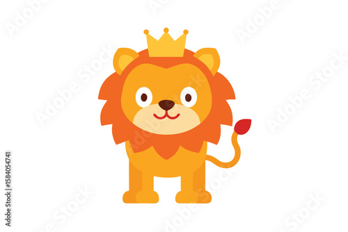 Cartoon Lion With A Crown Cheerful Expression