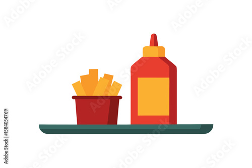 Cartoon Ketchup Bottle Next To French Fries