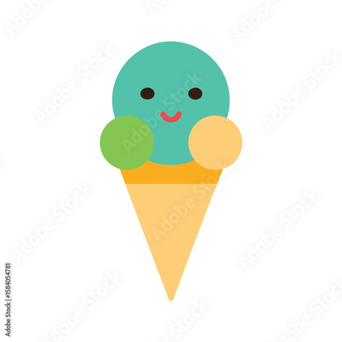 Cartoon Ice Cream Cone With Three Colorful Scoops