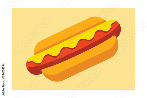 Cartoon Hot Dog With Mustard In A Bun Vector Illustration