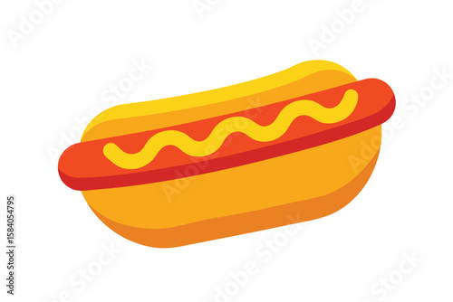 Cartoon Hot Dog With Mustard In A Bun Vector Illustration