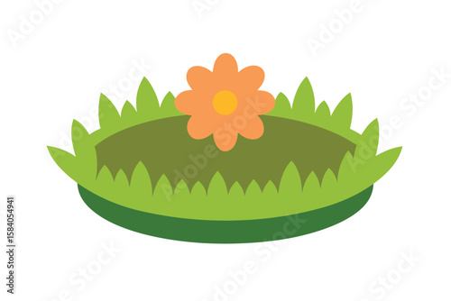 Cartoon Flower Bed With Circular Grass Border