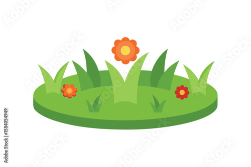 Cartoon Flower Bed With Circular Grass Border
