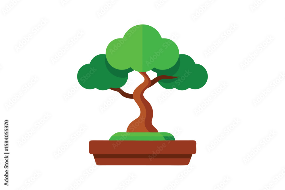 Cartoon Bonsai Tree In A Ceramic Pot Cartoon Bonsai Tree In A Ceramic Pot