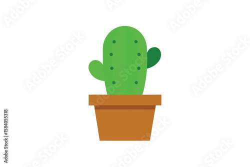 Cartoon Cactus In Decorative Pot On White Background
