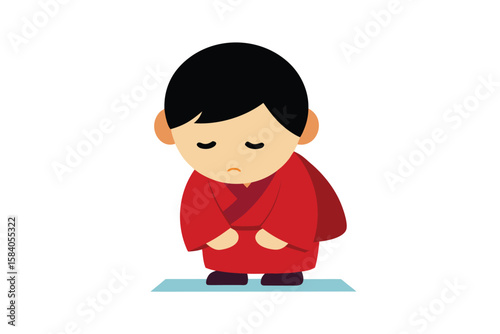 Cartoon Boy In Traditional Japanese Kimono Bow Detail
