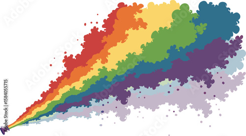 Colorful smoke plume emanating from a nozzle abstract background